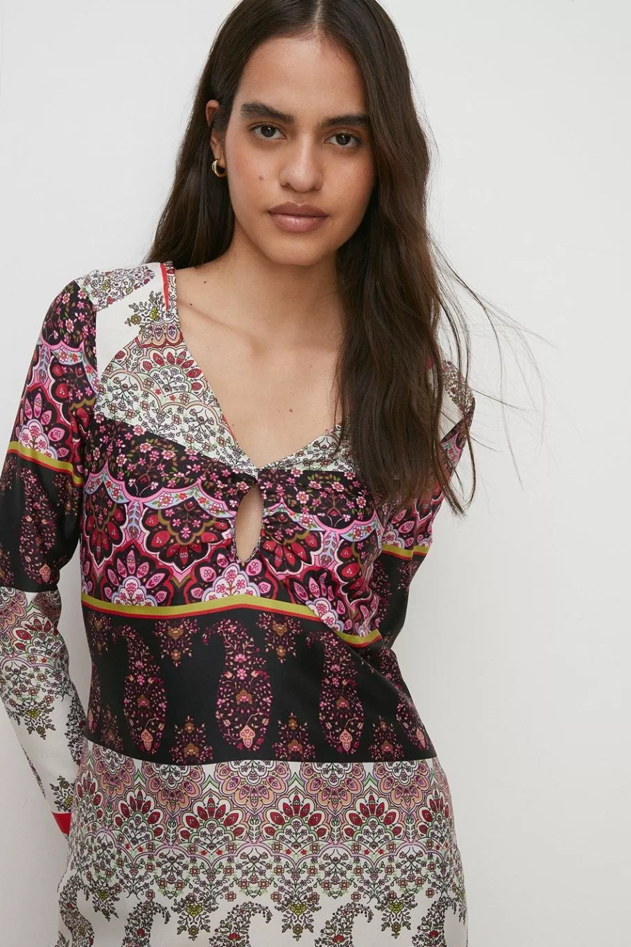 Oasis Paisley V Front Detail Midi Dress Multi Flash Sale