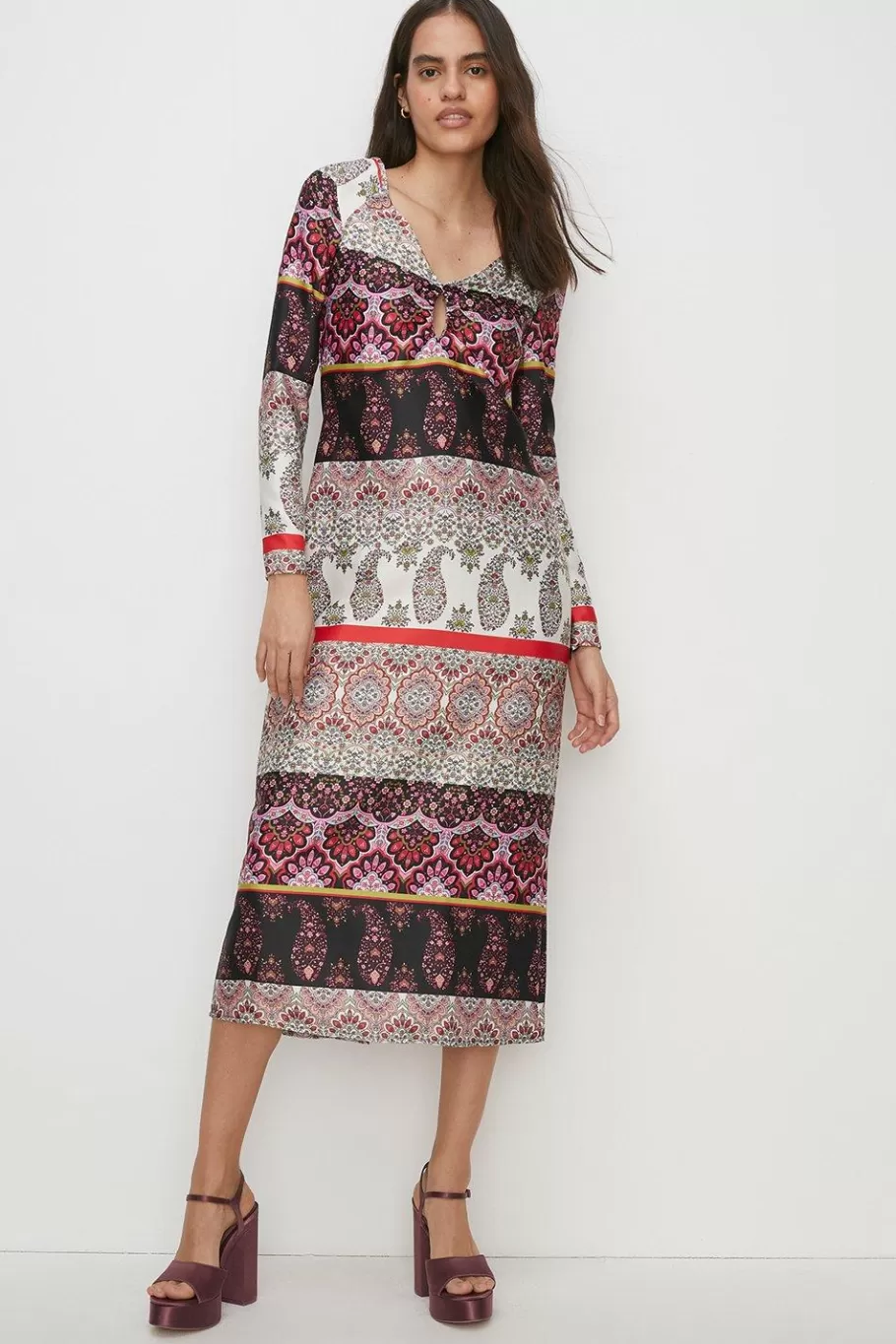 Oasis Paisley V Front Detail Midi Dress Multi Flash Sale