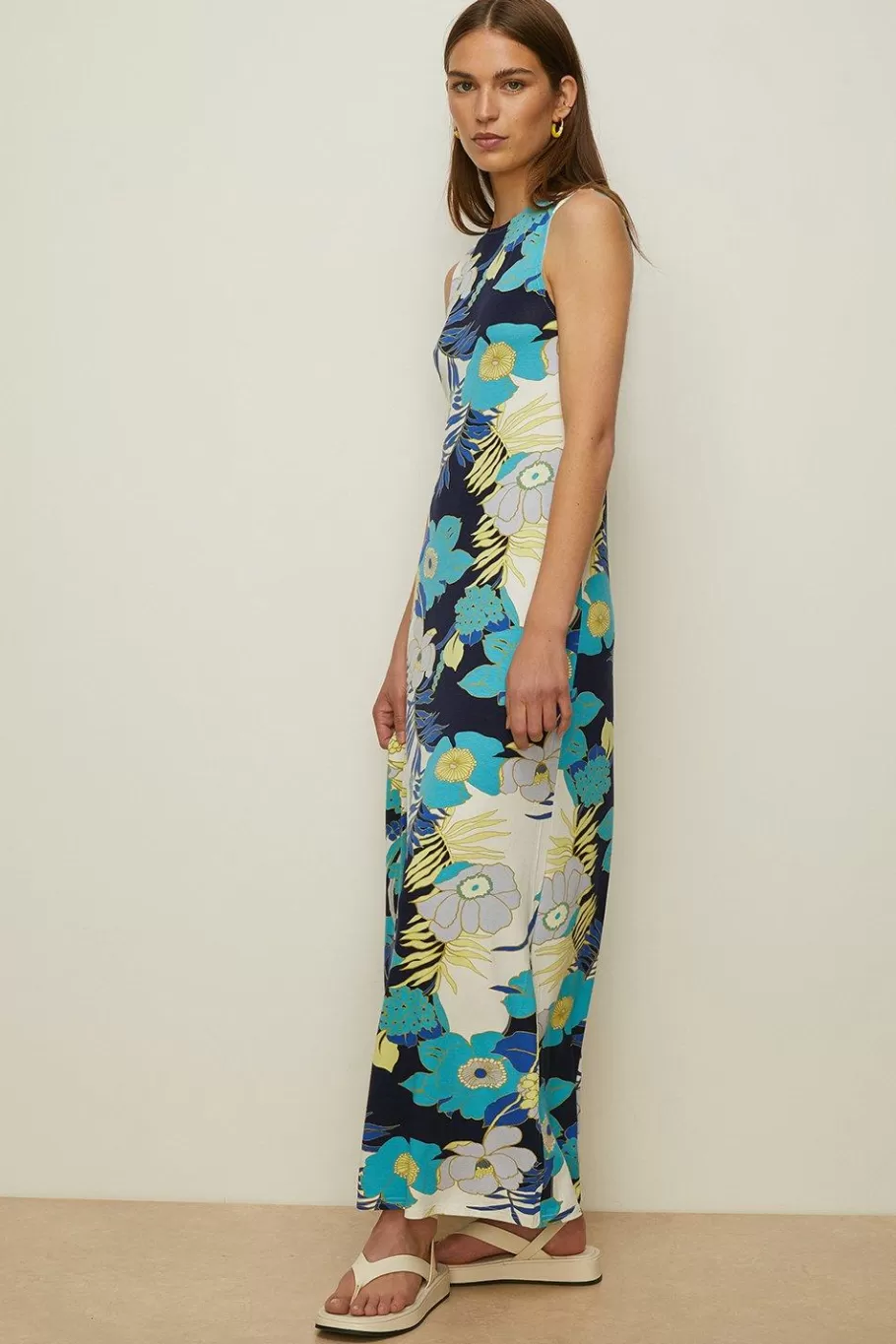 Oasis Palm Printed Trapeze Midaxi Dress Lime Online