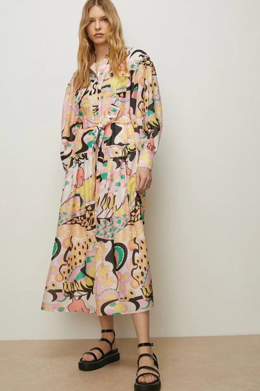 Oasis Pastel Swirl Printed Midi Shirt Dress Multi Hot