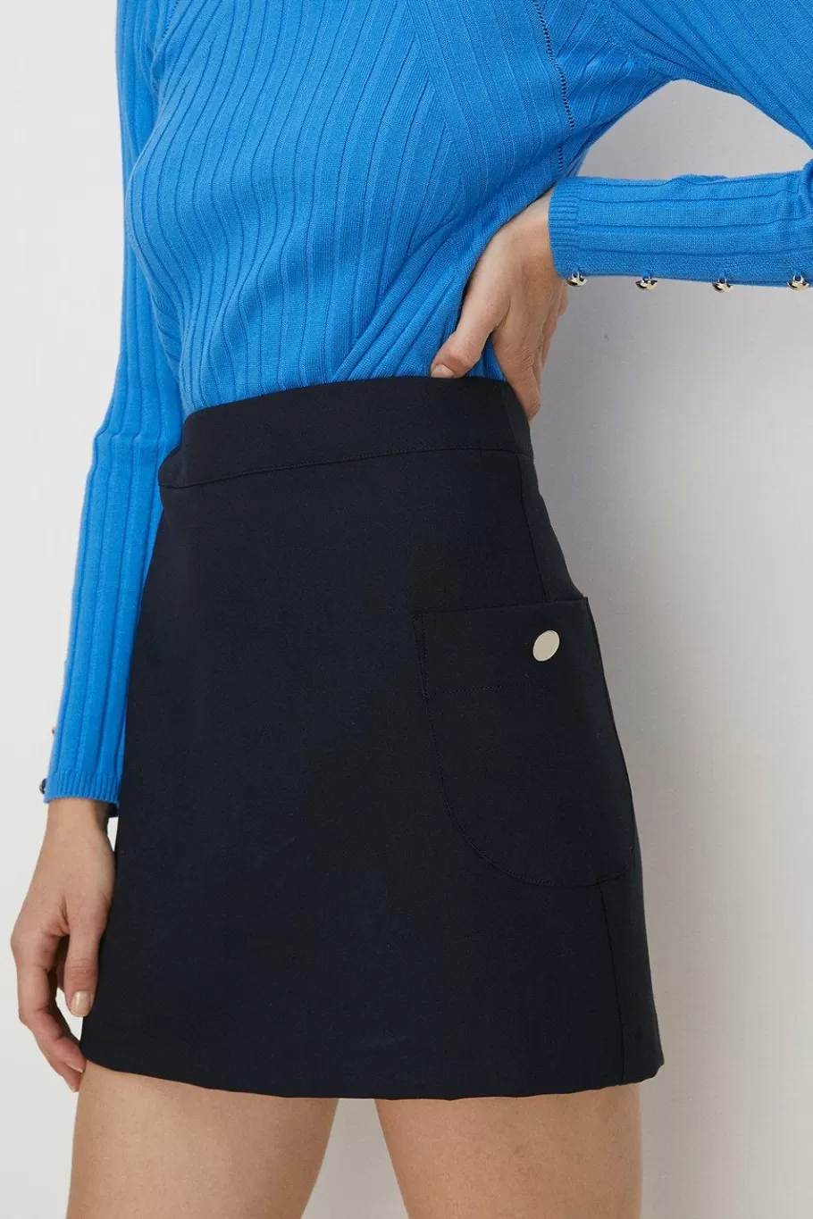 Oasis Patch Pocket Button Detail Mini Skirt Navy Shop