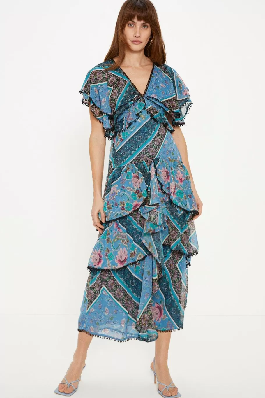 Oasis Patched Paisley Trim Detailed Midi Dress Multi Best Sale