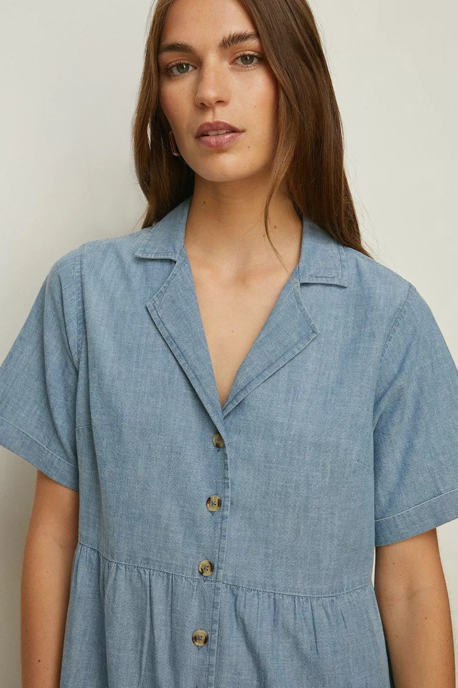 Oasis Petite Chambray Mini Shirt Dress Mid Wash Shop