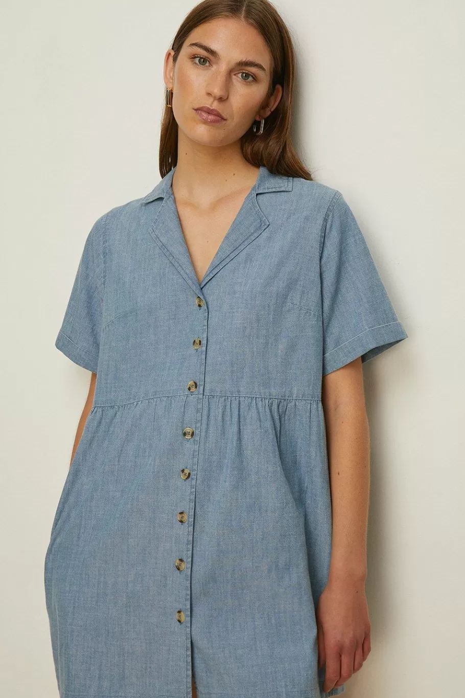 Oasis Petite Chambray Mini Shirt Dress Mid Wash Shop