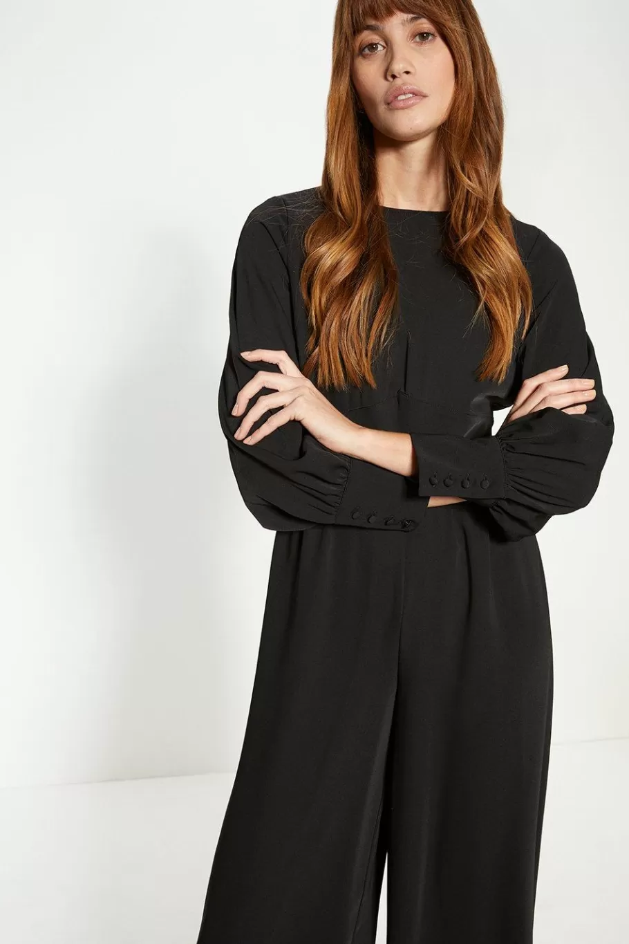 Oasis Petite Crepe Empire Seam Detail Jumpsuit Black Outlet