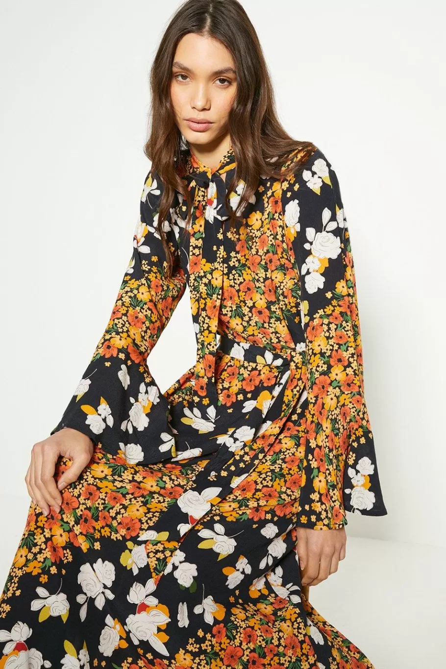 Oasis Petite Diagonal Floral Midi Dress Multi Hot