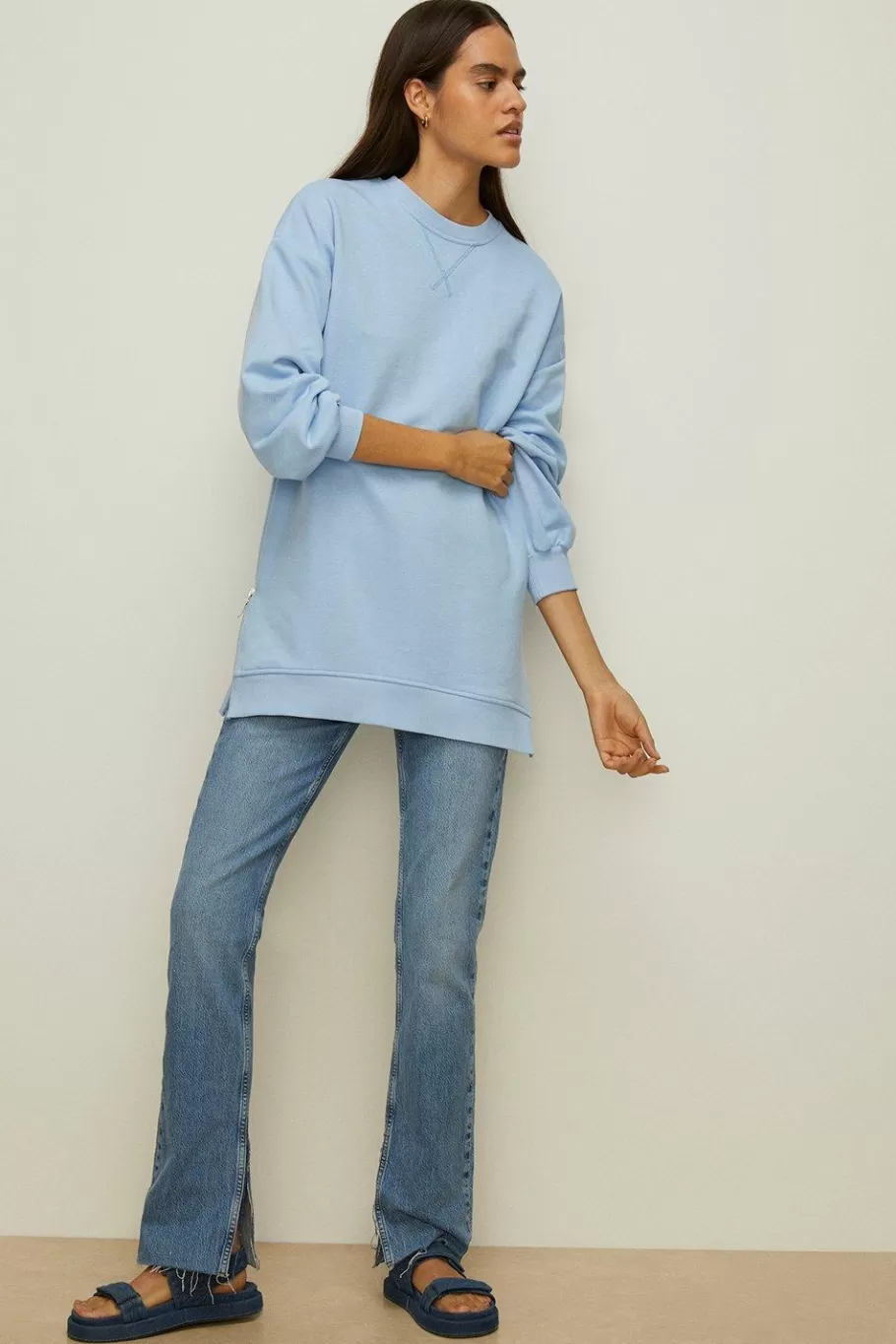 Oasis Petite Essential Tunic Sweat With Side Zips Blue Online