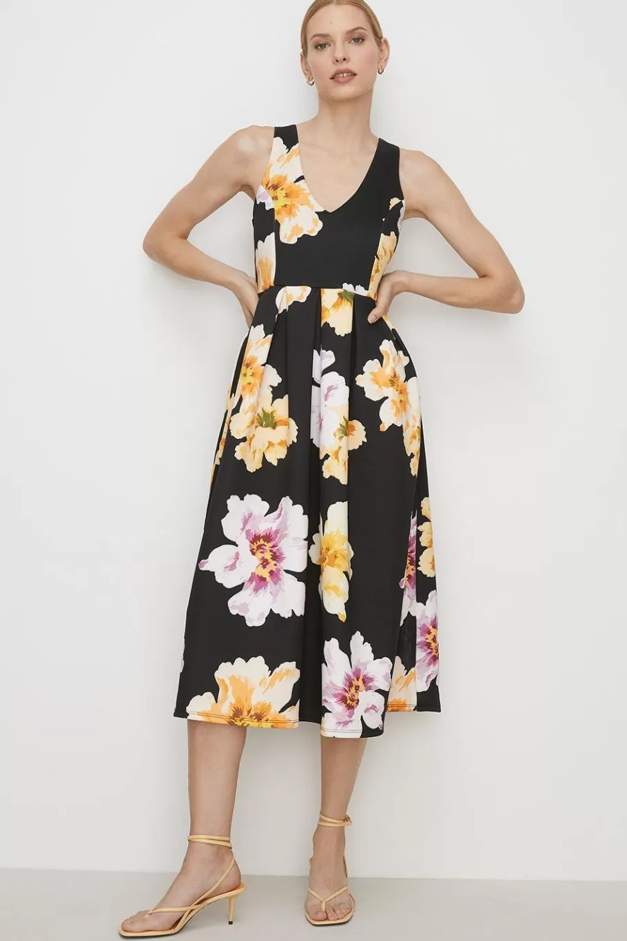 Oasis Petite Floral Cross Back Scuba Midi Dress Black Shop