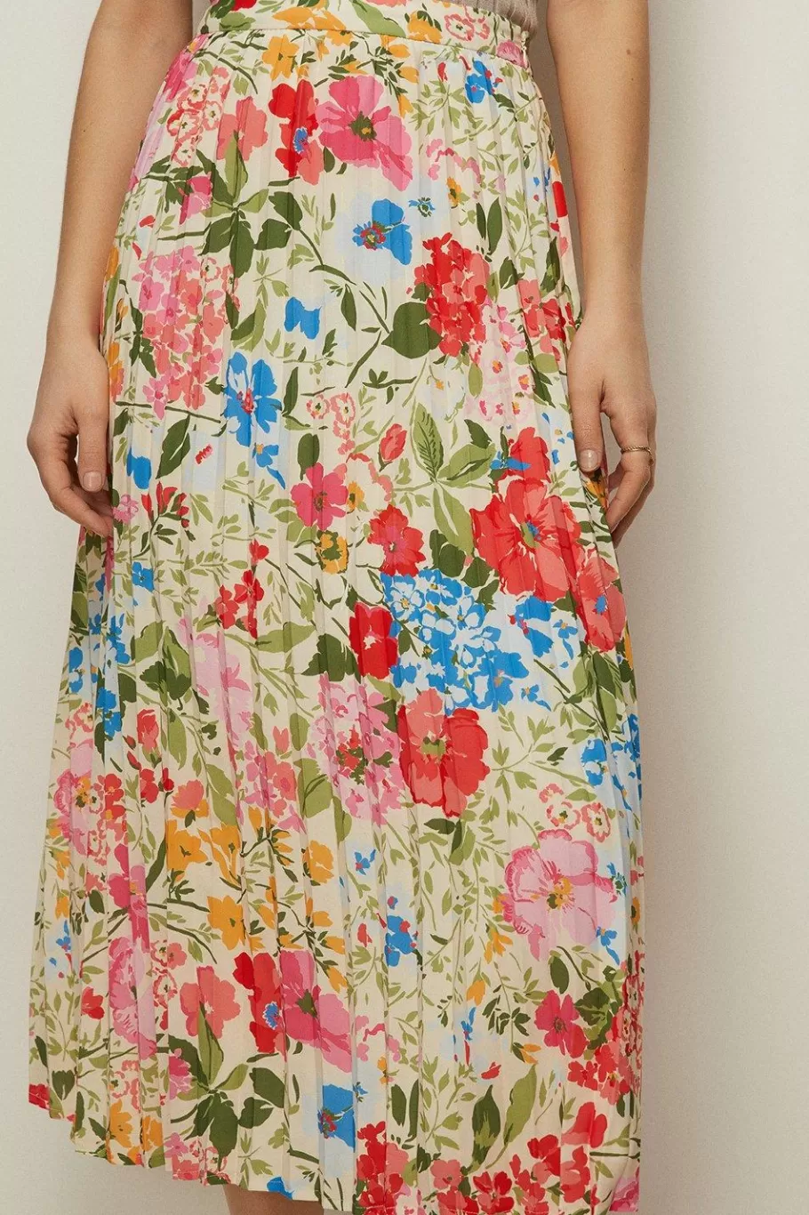 Oasis Petite Floral Pleated Midi Skirt Multi New