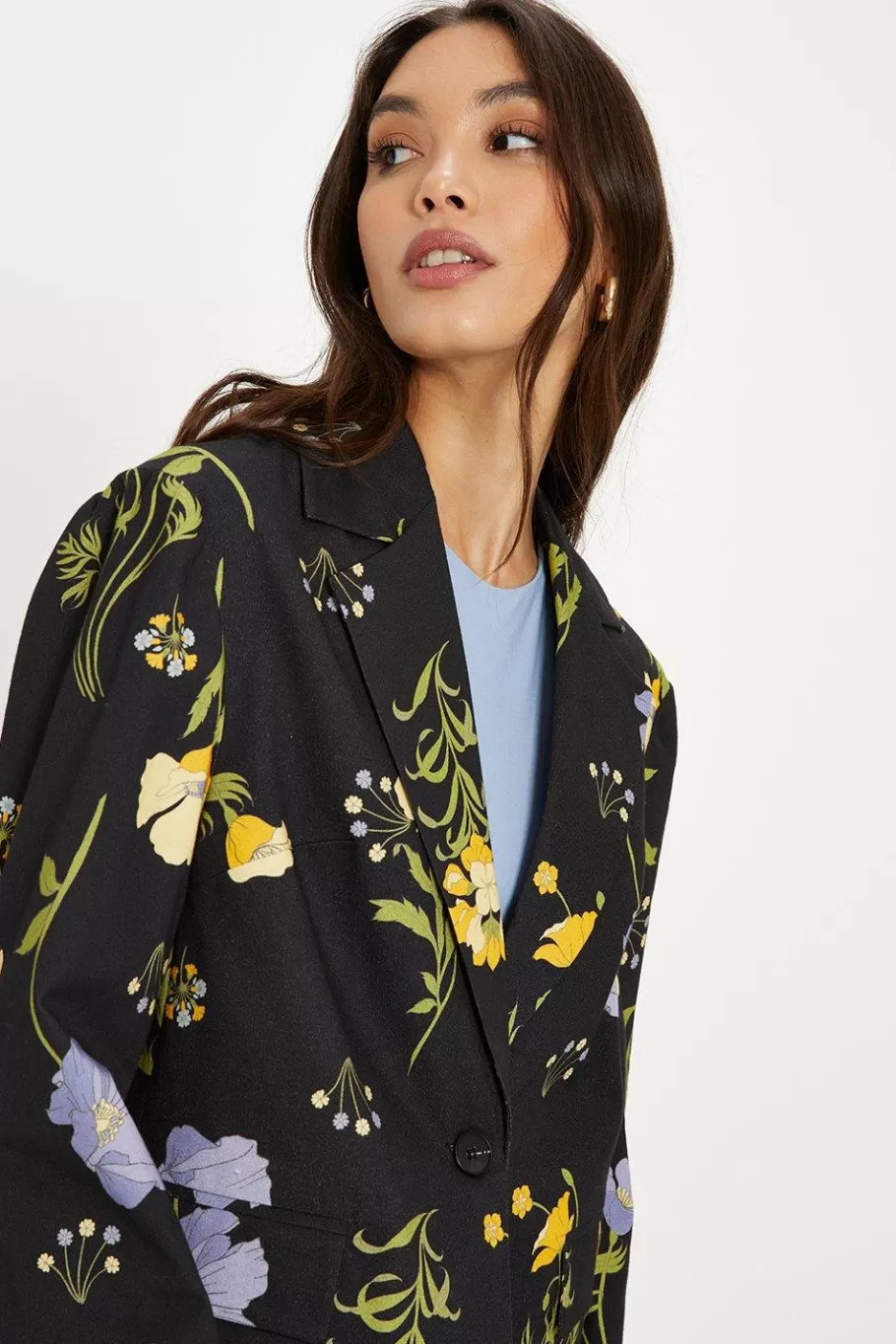 Oasis Petite Floral Printed Cotton Blazer Multi Clearance