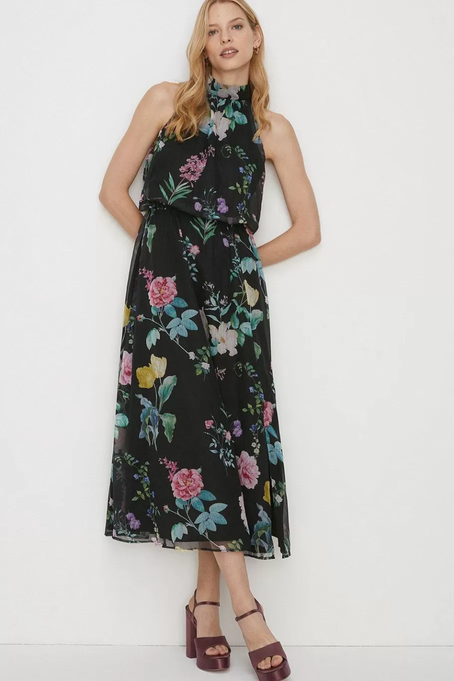 Oasis Petite Floral Printed Halter Midi Dress Multi Cheap