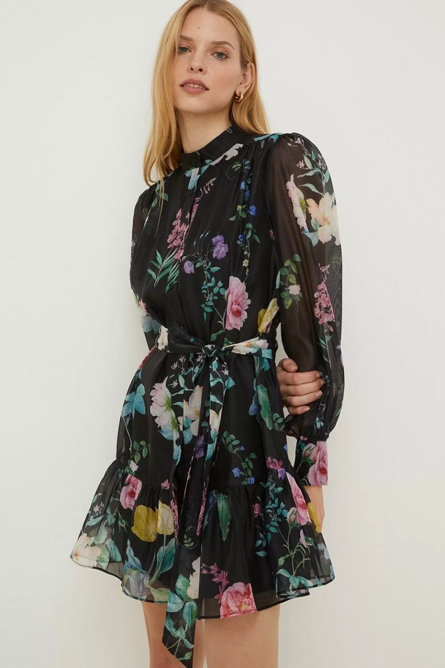 Oasis Petite Floral Printed Organza Mini Shirt Dress Multi Outlet