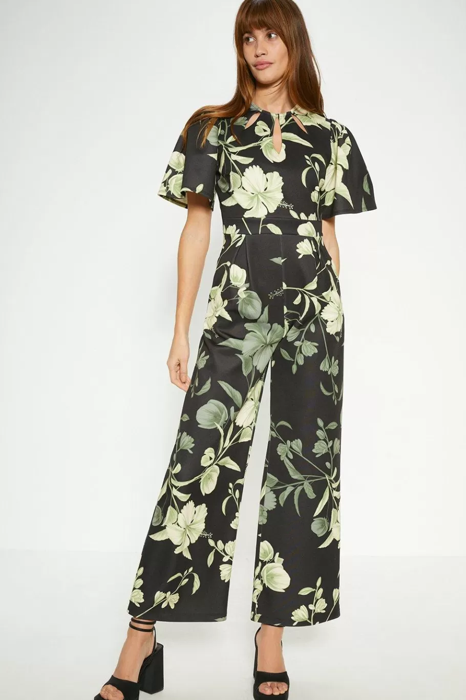 Oasis Petite Floral Printed Scuba Cut Out Jumpsuit Green Fashion