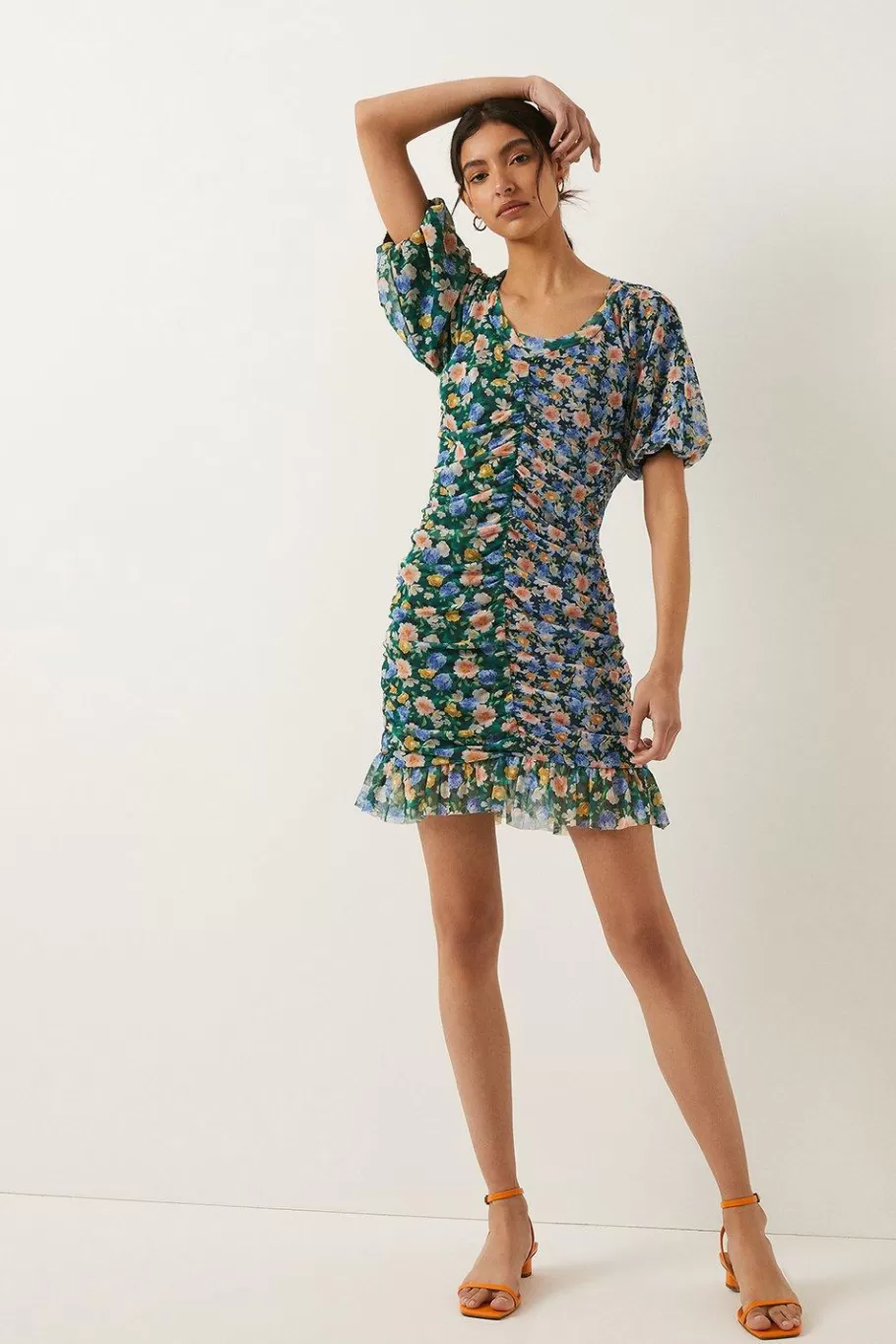 Oasis Petite Floral Ruched Front Mini Mesh Dress Multi Cheap