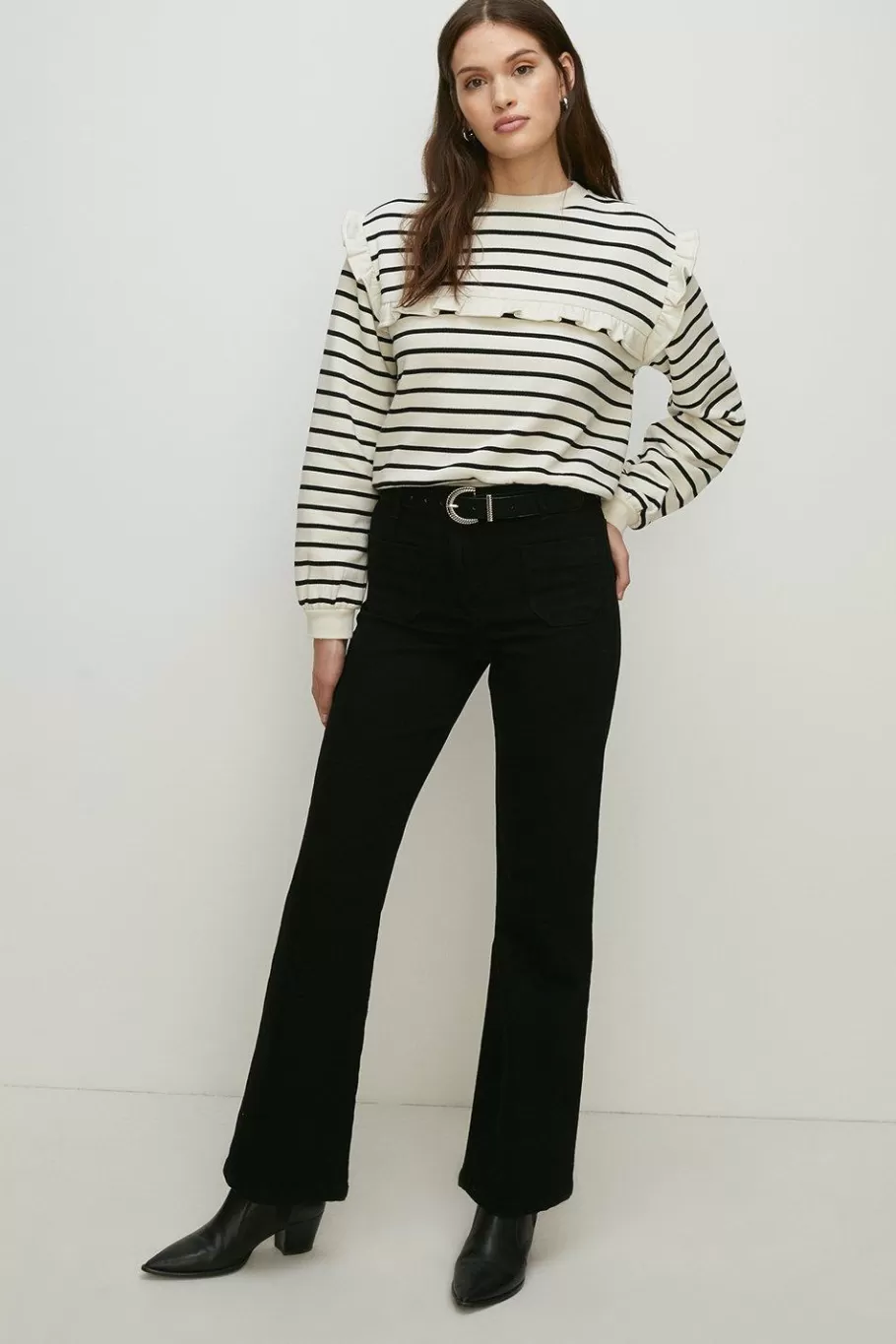 Oasis Petite Frill Insert Stripe Sweatshirt Ivory Sale