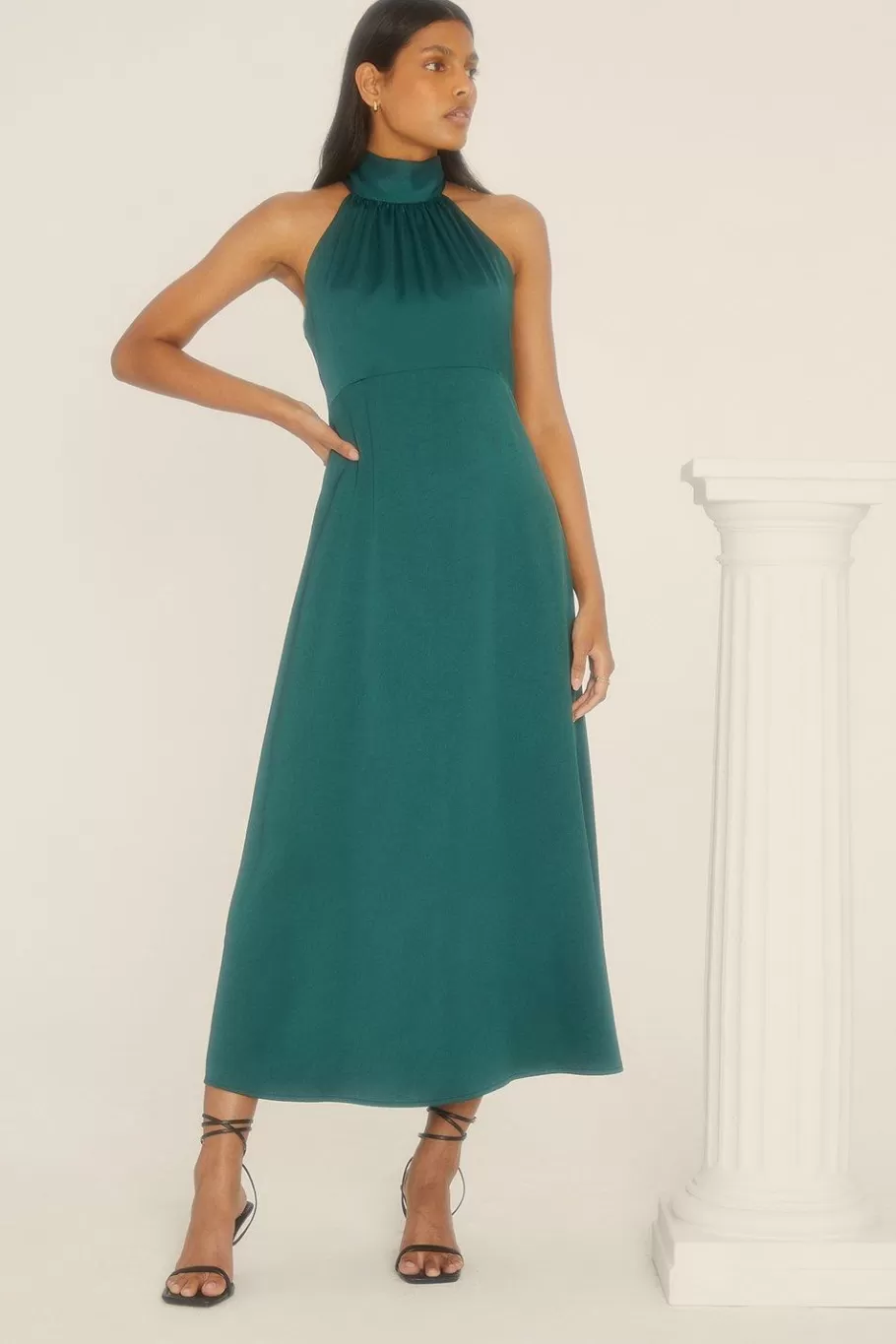 Oasis Petite Halter Neck Midi Dress Emerald Hot