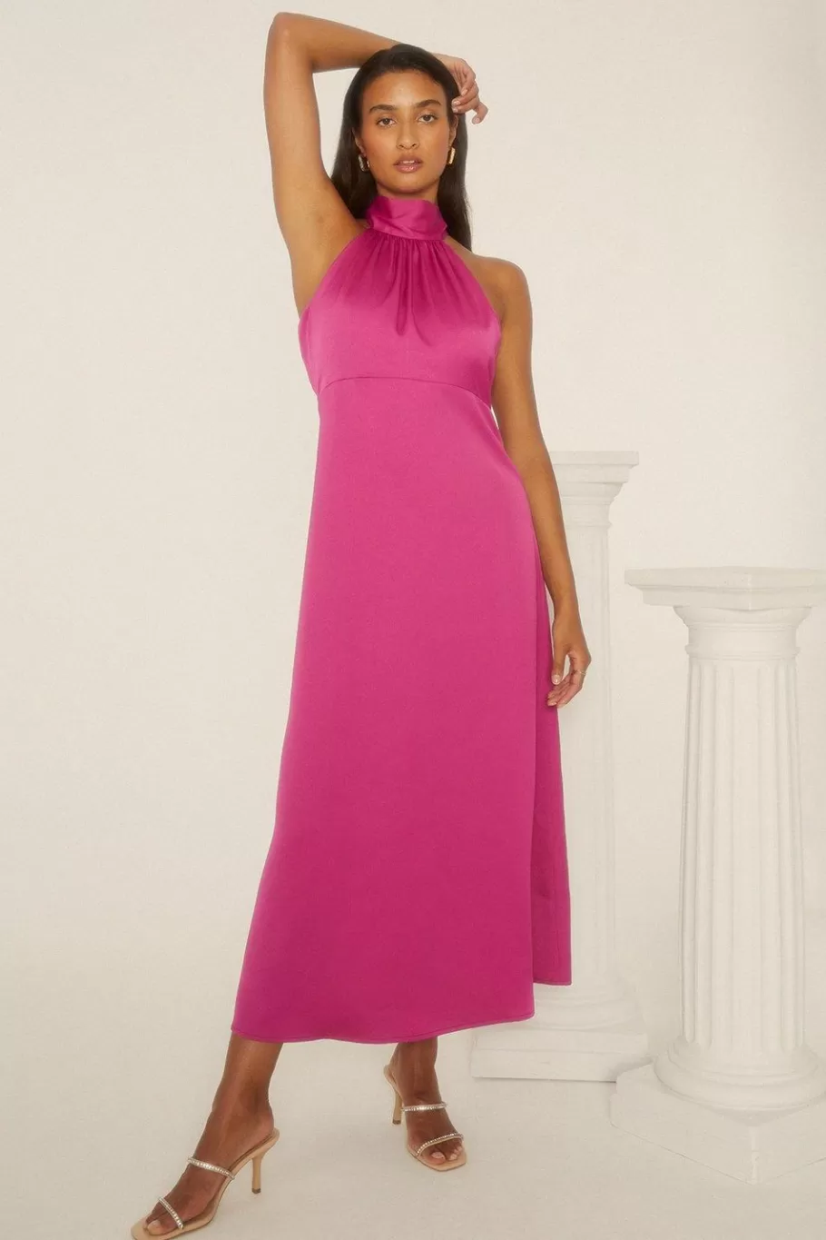 Oasis Petite Halter Neck Midi Dress Magenta Cheap