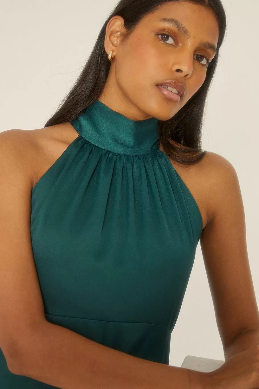 Oasis Petite Halter Neck Midi Dress Emerald Hot