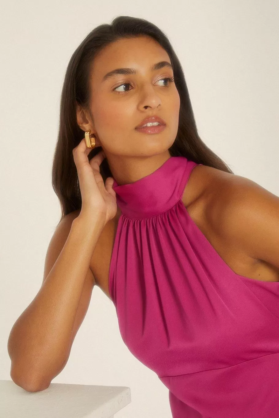 Oasis Petite Halter Neck Midi Dress Magenta Cheap