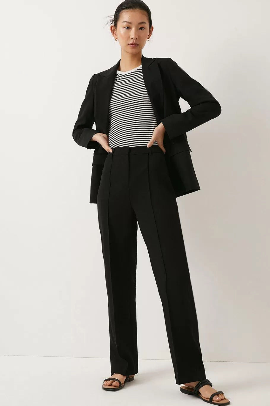 Oasis Petite Janelle Pinstitch Straight Leg Trouser Black Best