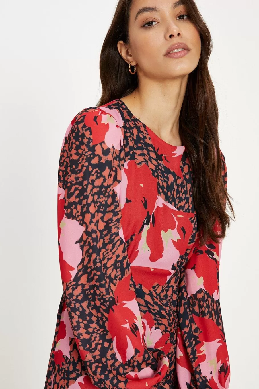 Oasis Petite Long Sleeve Printed Midi Tea Dress Multi Outlet