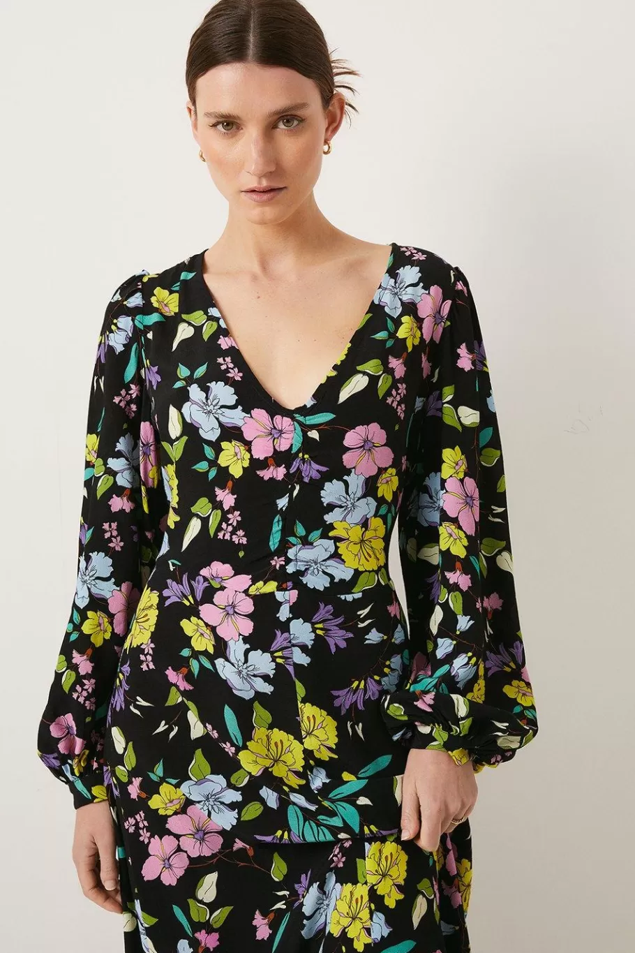 Oasis Petite Neon Printed V Neck Midi Dress Floral Flash Sale