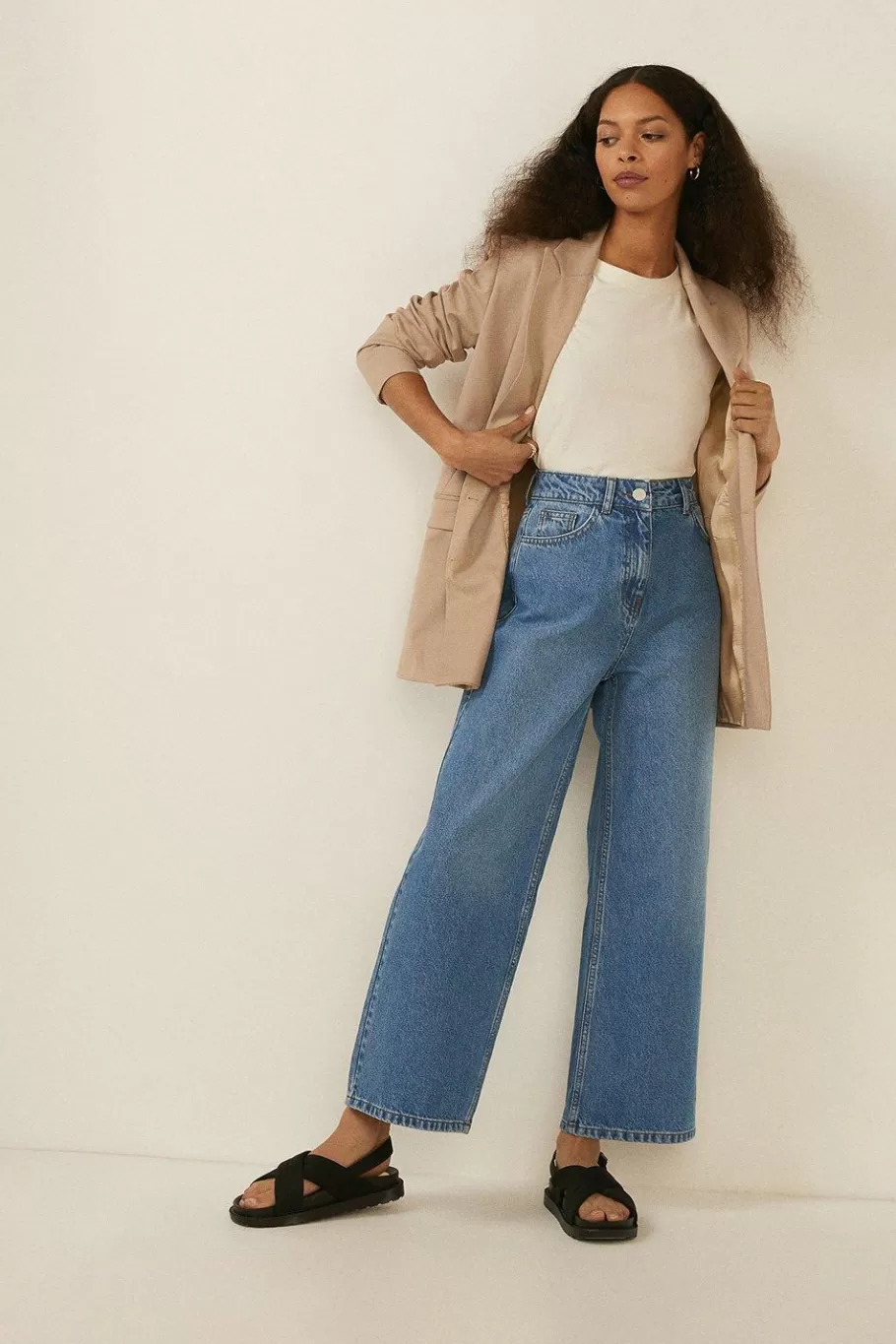 Oasis Petite Organic Crop Wide Leg Jean Pale Wash Clearance