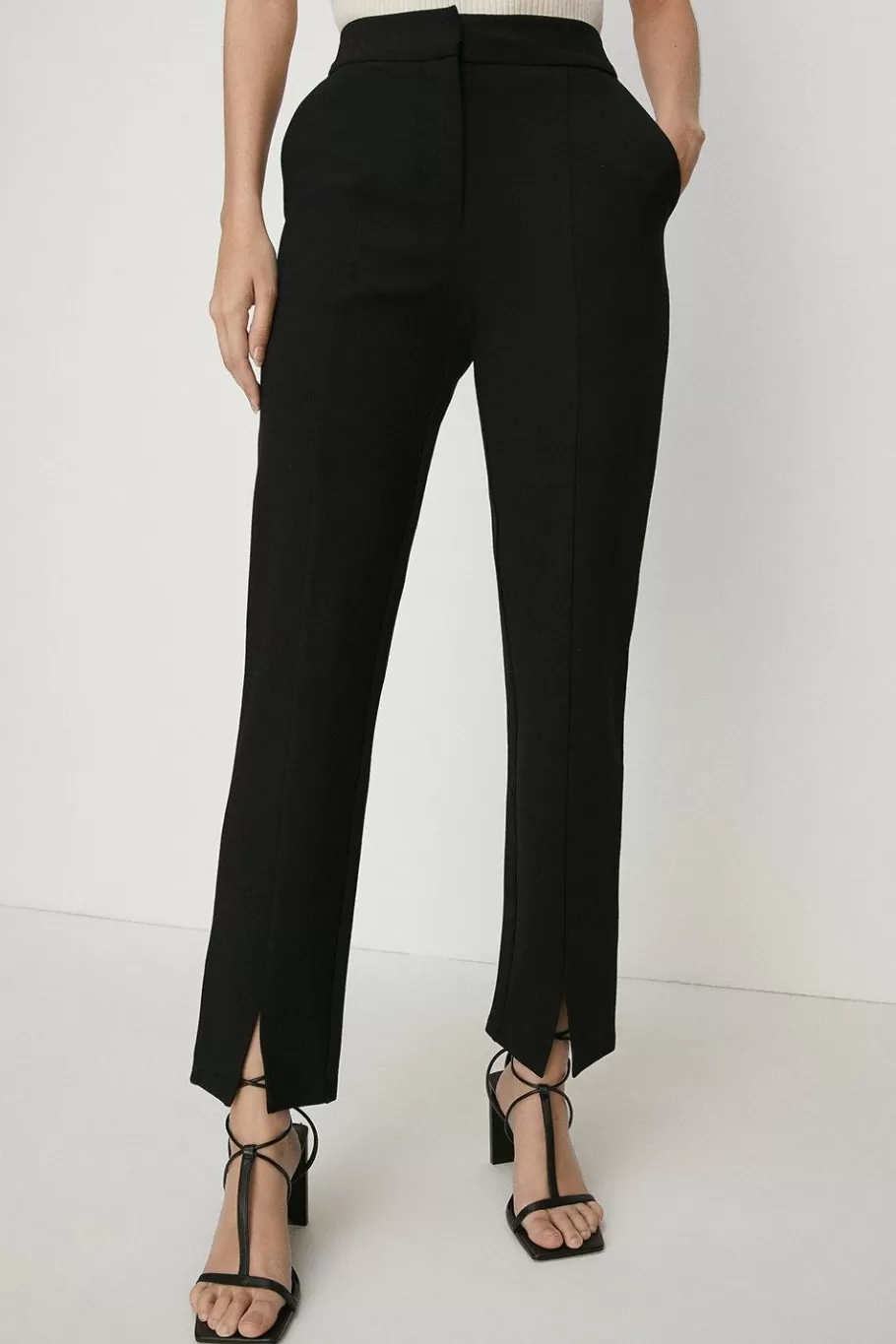 Oasis Petite Ponte Tailored Split Detail Trouser Black Fashion