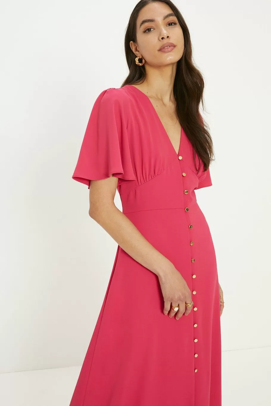 Oasis Petite Premium Crepe Midi Tea Dress Pink Cheap