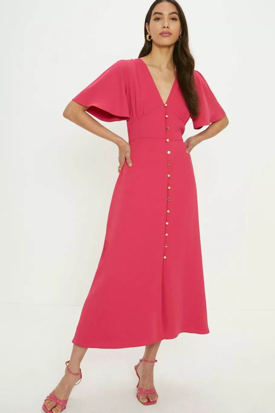 Oasis Petite Premium Crepe Midi Tea Dress Pink Cheap