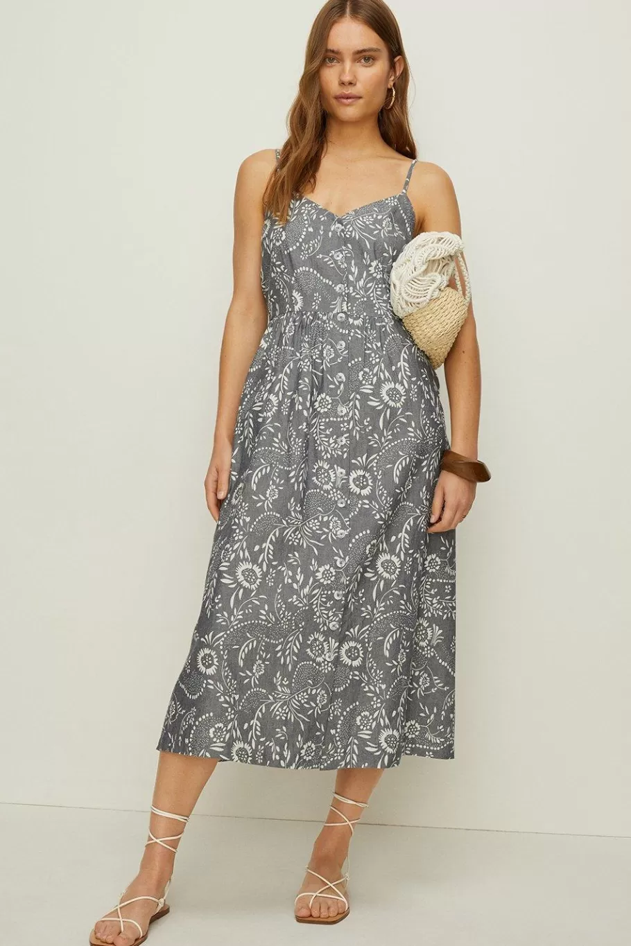 Oasis Petite Printed Chambray Midi Dress Multi Clearance