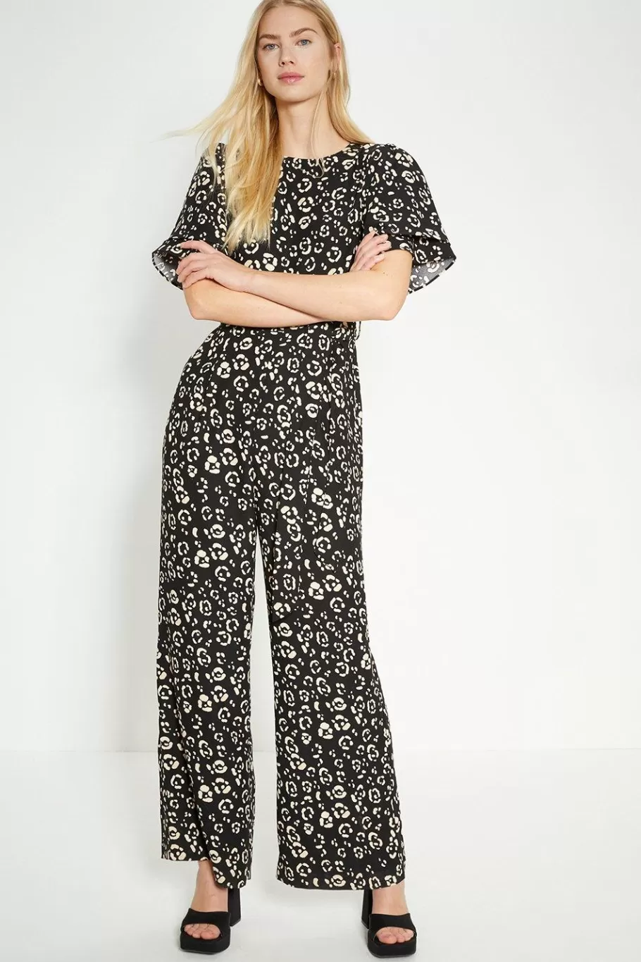 Oasis Petite Printed Crepe Belted Jumpsuit Animal Fashion