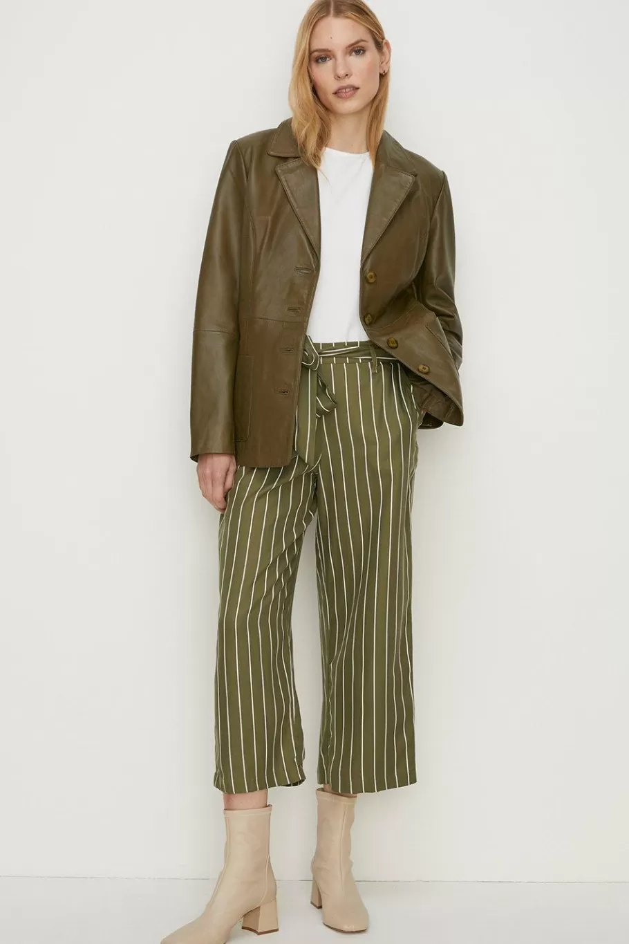 Oasis Petite Printed Wide Leg Trouser Khaki Outlet