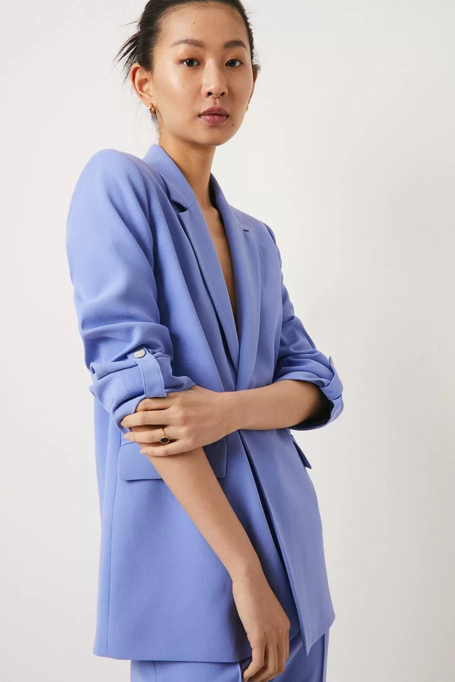 Oasis Petite Roll Sleeve Tab Detail Tailored Blazer Blue Shop