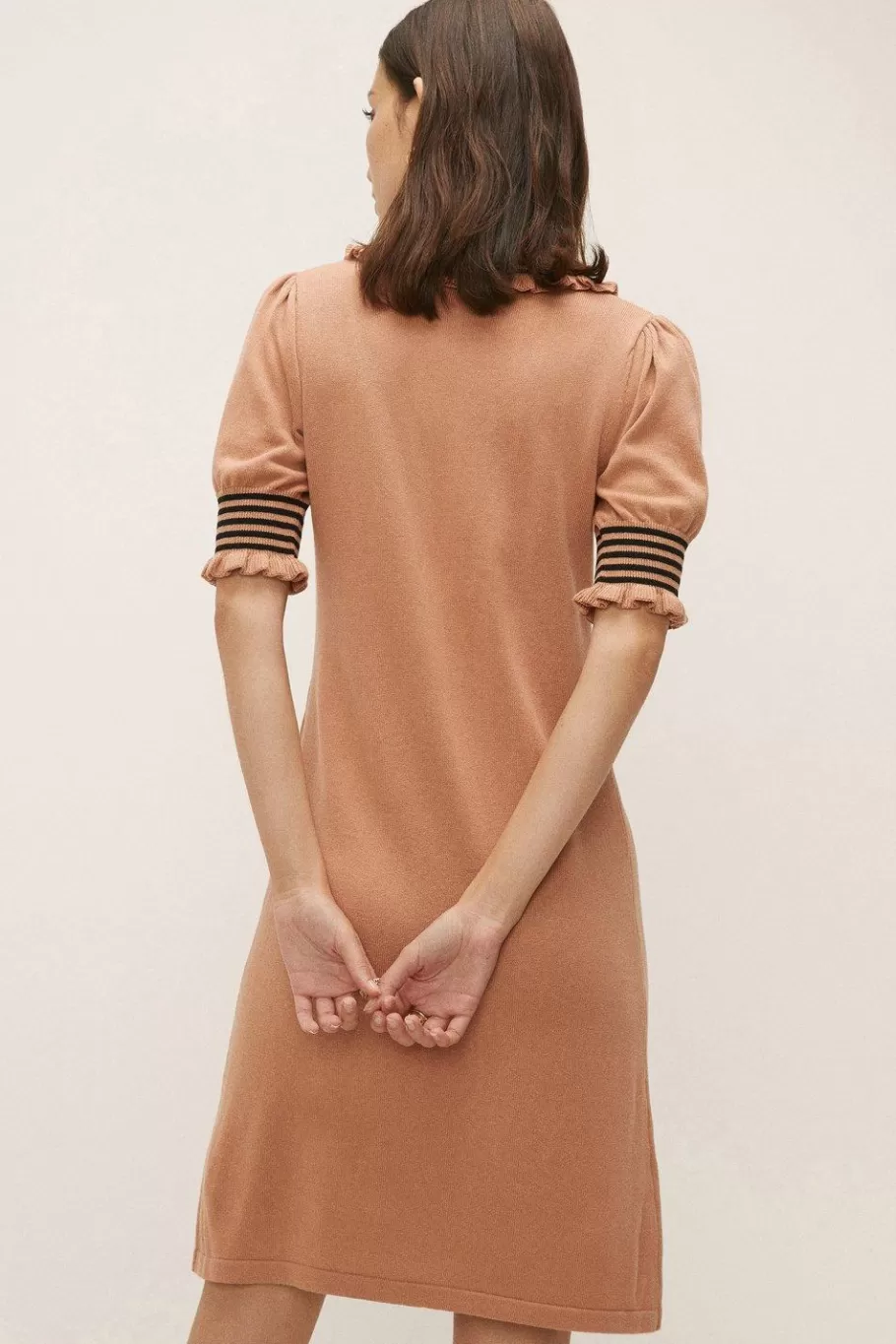 Oasis Petite Ruffle Polo Stripe Dress Camel Outlet