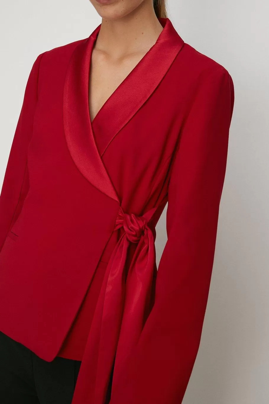 Oasis Petite Satin Collar Wrap Crepe Blazer Red Discount