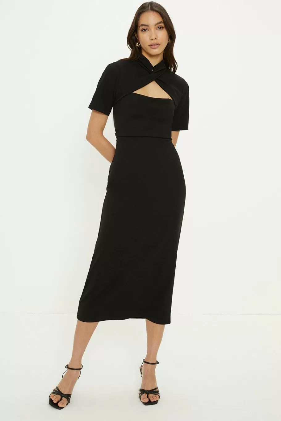 Oasis Petite Scuba Crepe Cut Out Neck Dress Black Best Sale