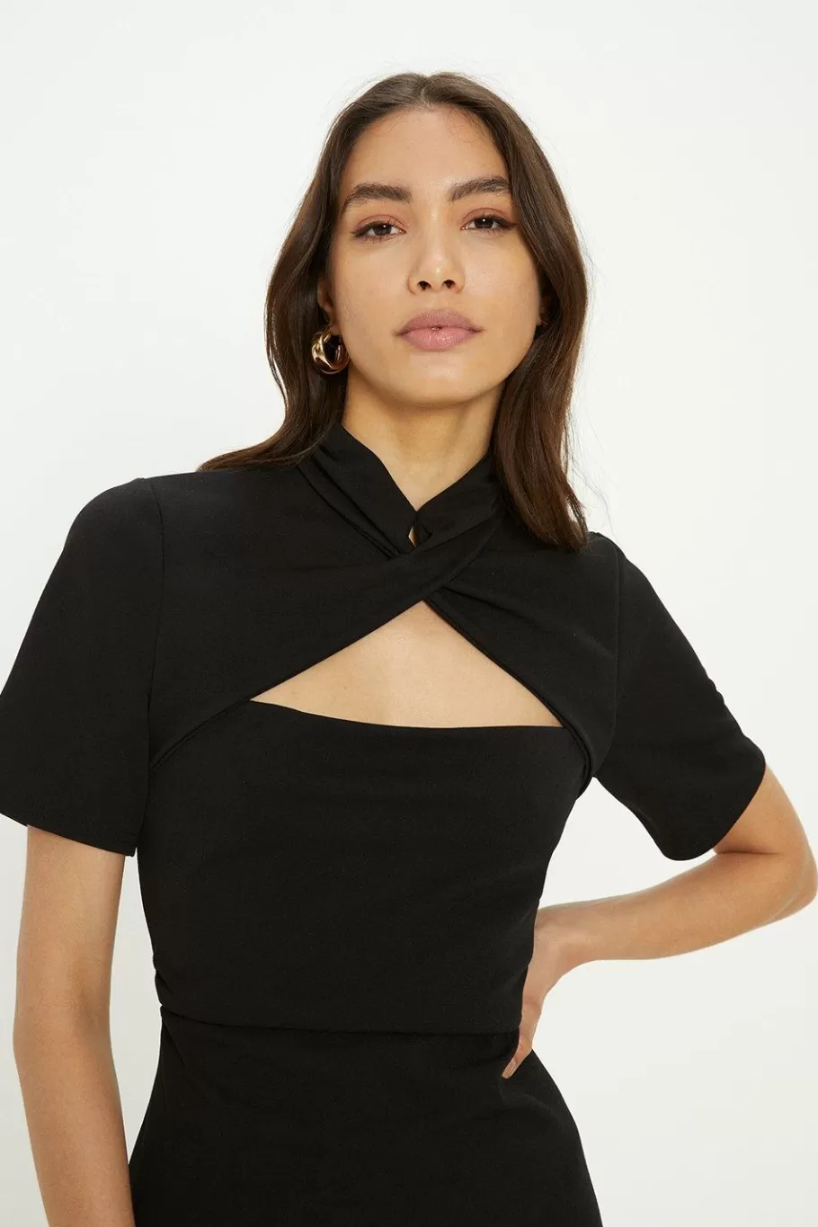 Oasis Petite Scuba Crepe Cut Out Neck Dress Black Best Sale