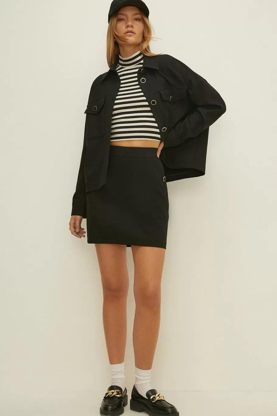 Oasis Petite Seam Detail Tailored Aline Skirt Black Fashion