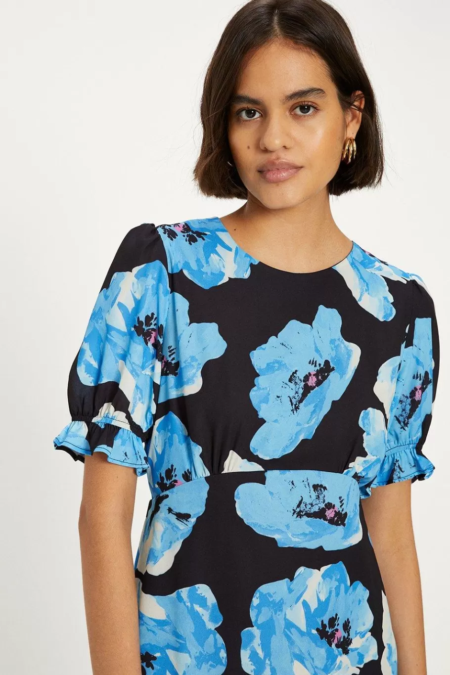 Oasis Petite Short Sleeve Printed Midi Tea Dress Blue Fashion