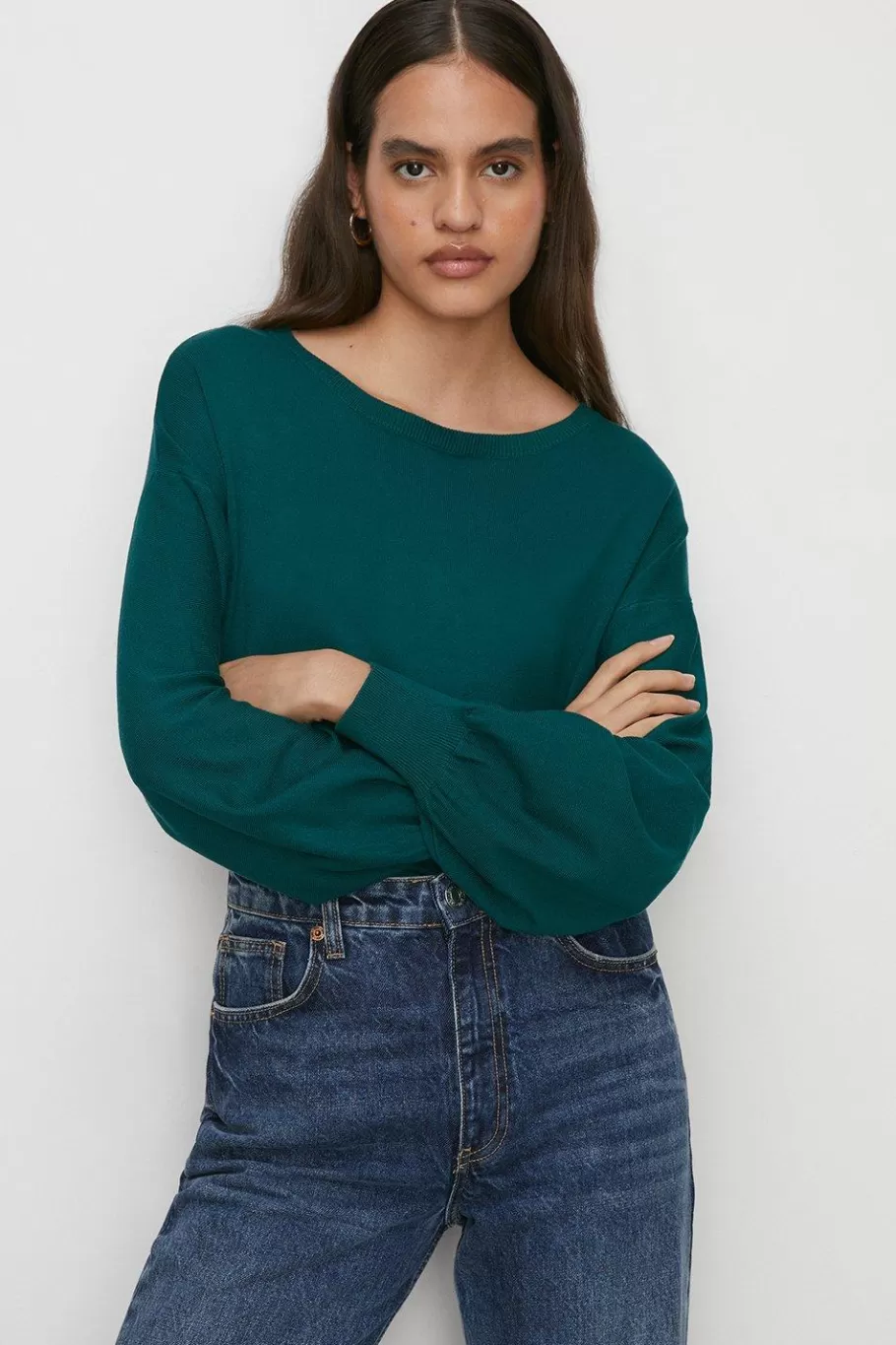 Oasis Petite Slash Neck Knitted Jumper Forest Outlet