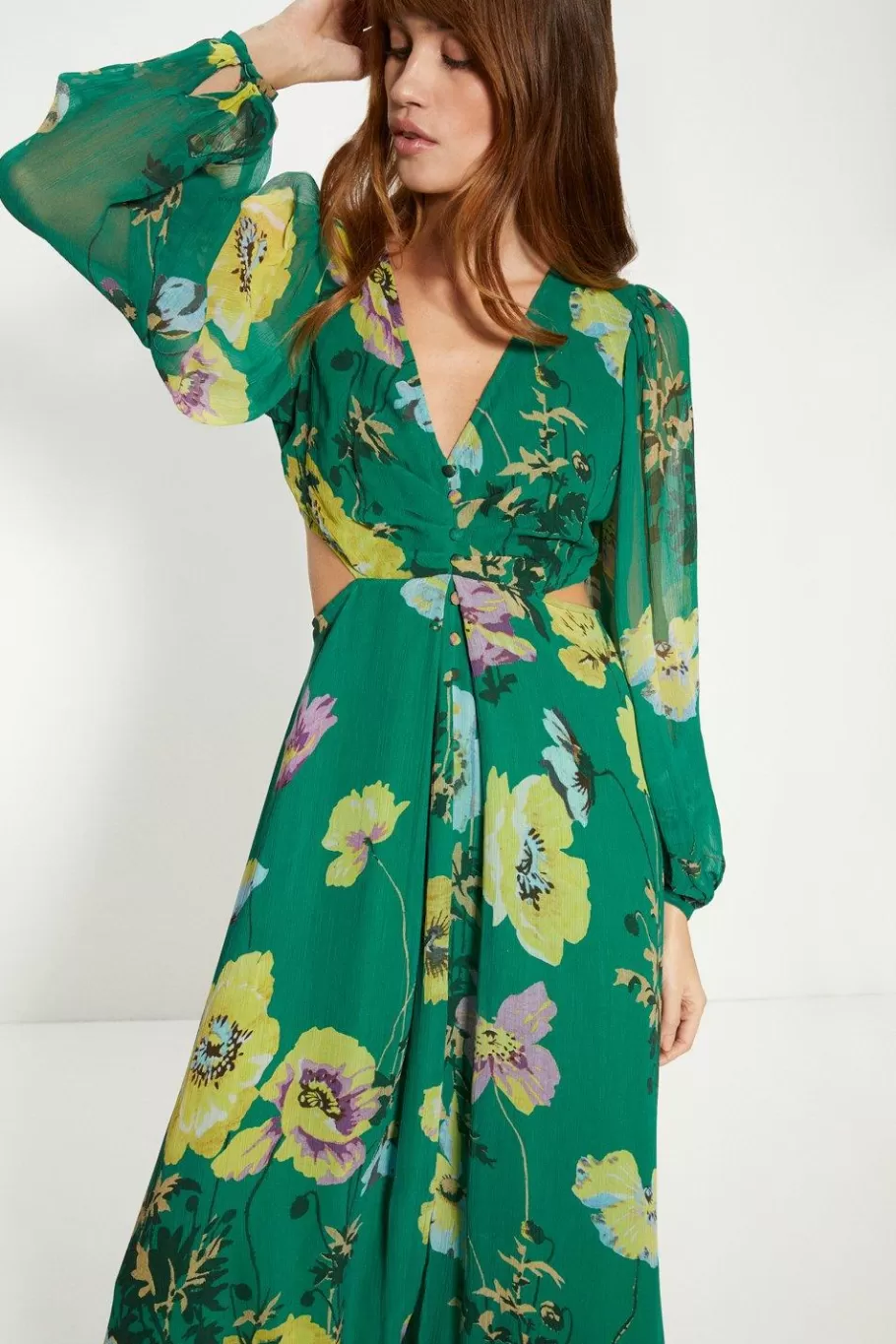 Oasis Petite Soft Floral Detail Cut Out Maxi Dress Green Sale