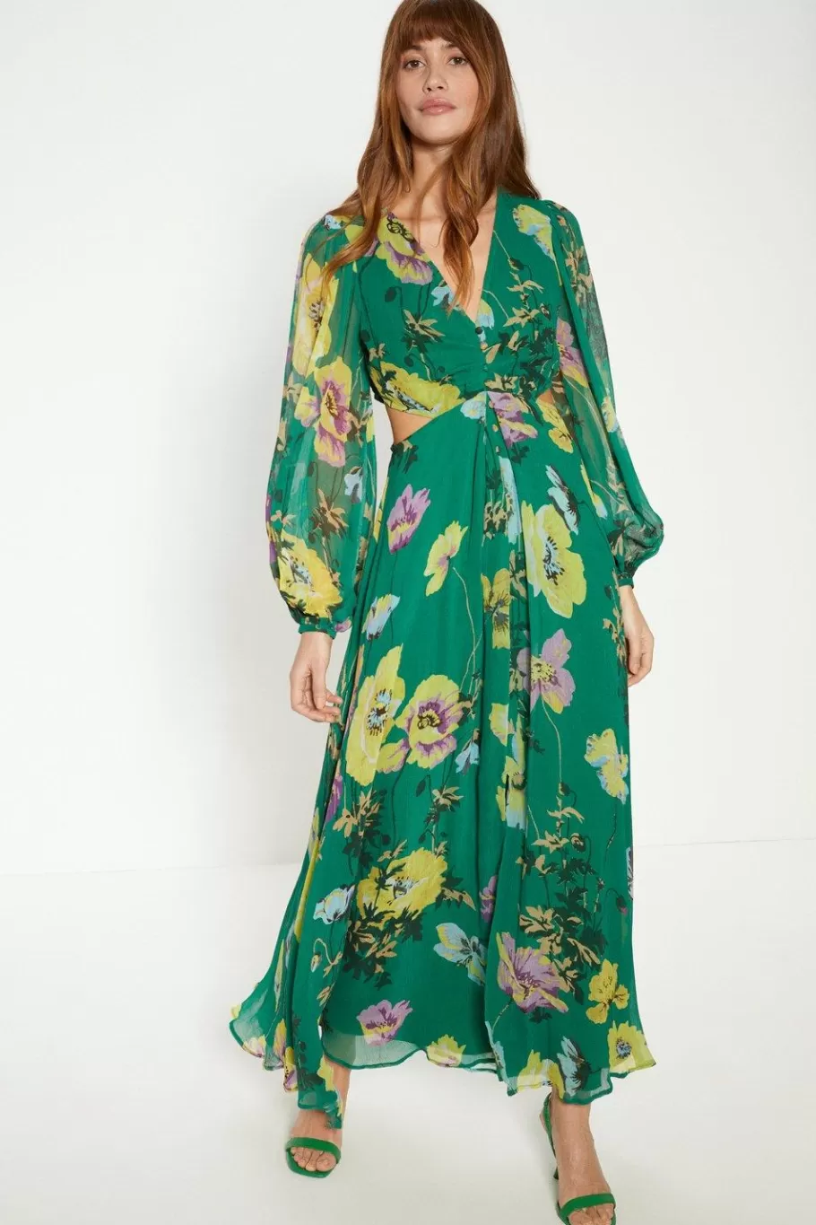 Oasis Petite Soft Floral Detail Cut Out Maxi Dress Green Sale