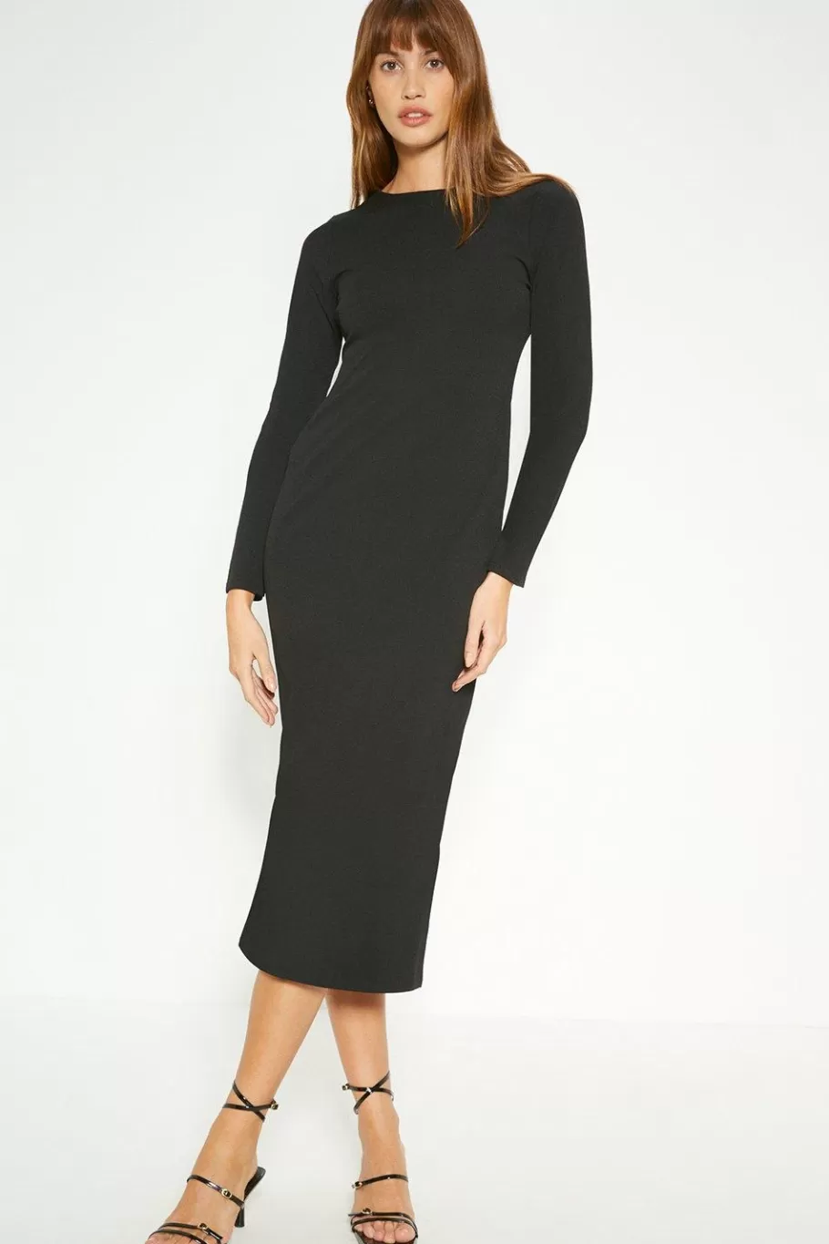 Oasis Petite Strappy Back Crepe Jersey Midi Dress Black Shop