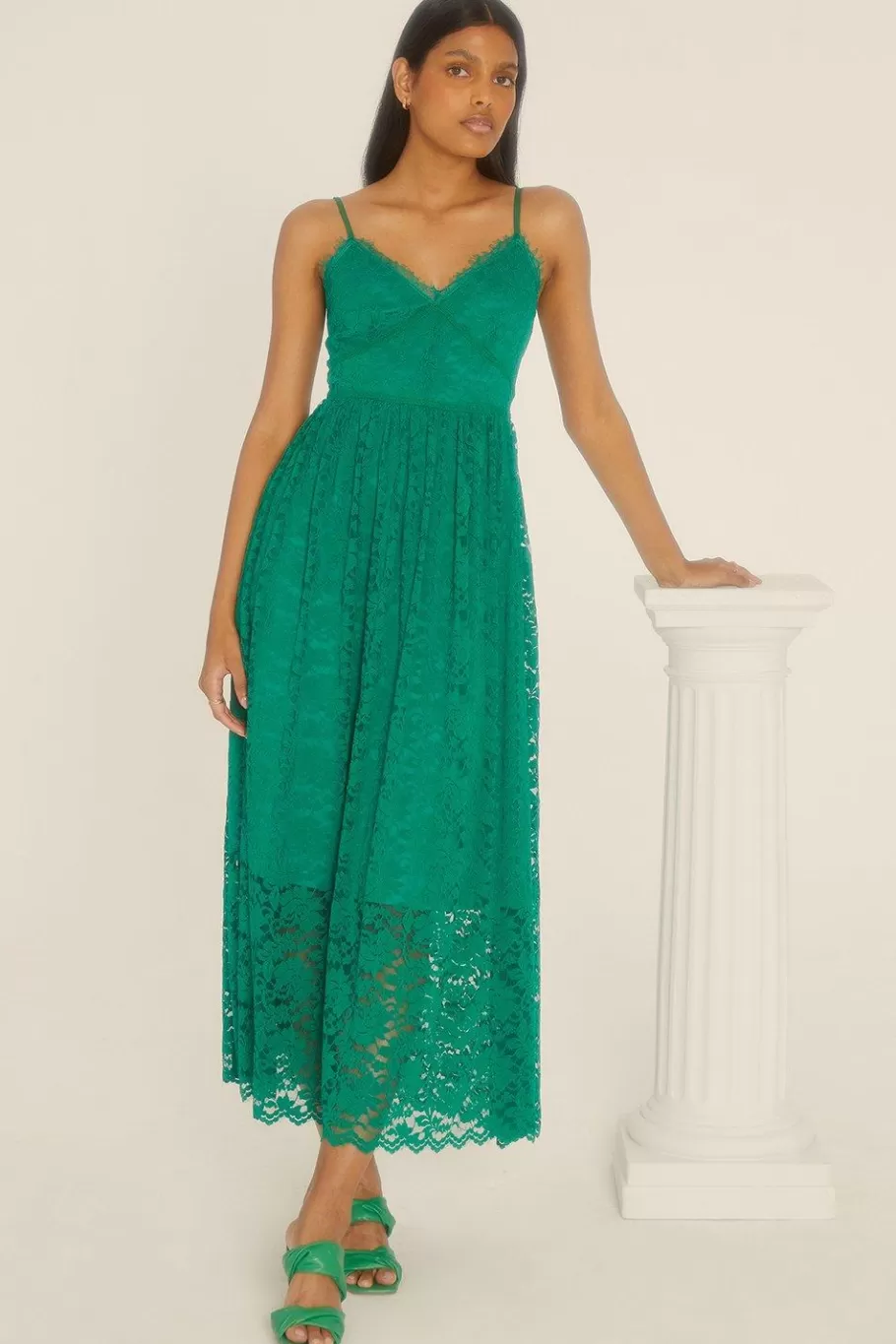 Oasis Petite Strappy Lace Midaxi Dress Green Online