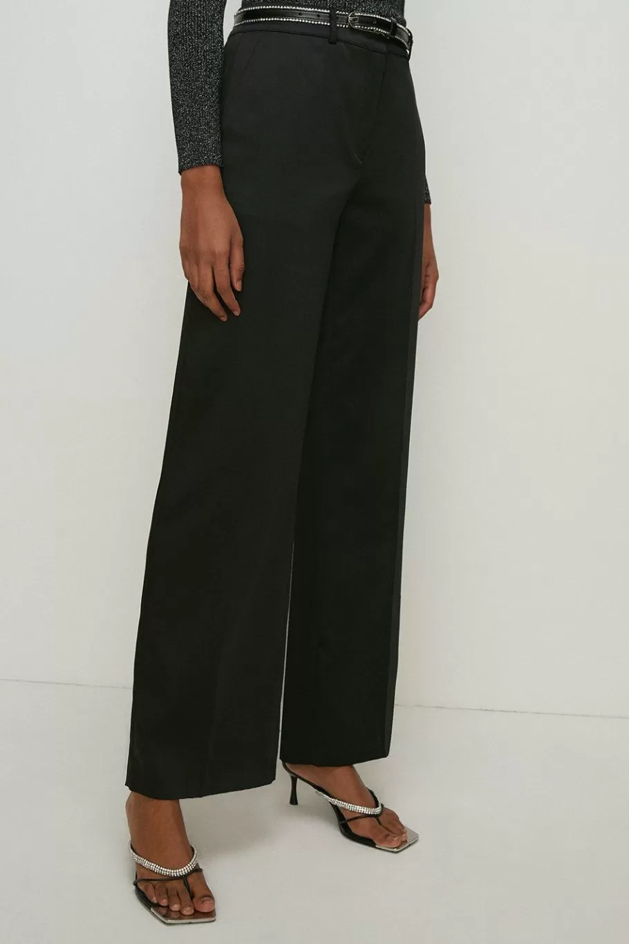 Oasis Petite Stretch Satin Straight Leg Trouser Black Shop