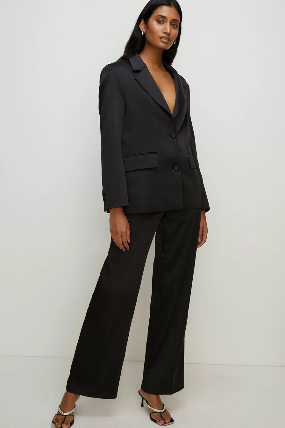 Oasis Petite Stretch Satin Tailored Blazer Black Shop