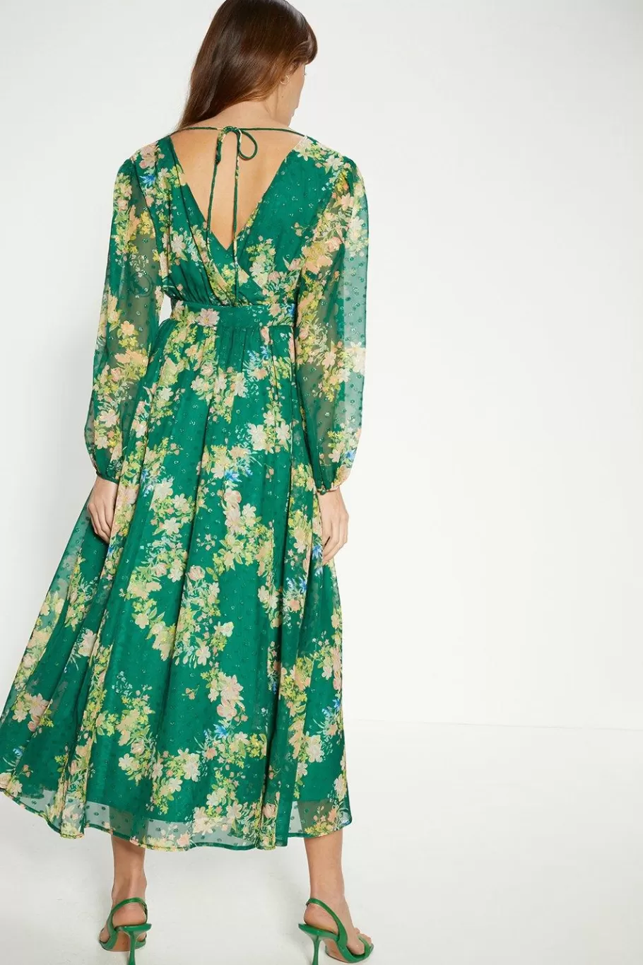 Oasis Petite Swirly Floral Metallic Button Maxi Dress Green Online