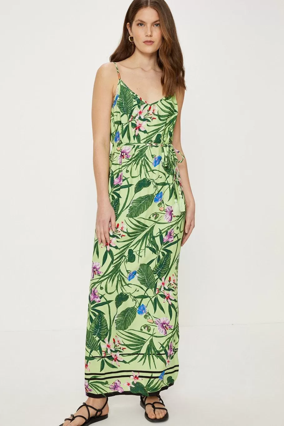 Oasis Petite Tropical Print Strappy Maxi Dress Green Sale