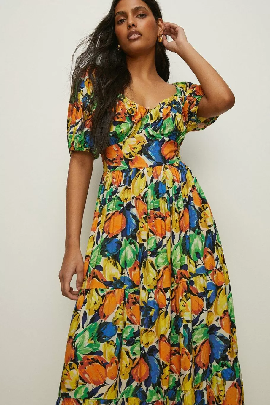 Oasis Petite Tulip Printed Square Neck Midi Dress Multi Store